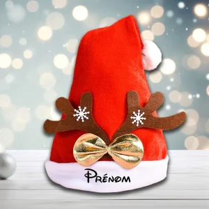 Bonnet de Noël personnalisé – chapeau Noël pour bébé & enfant – modèle renne or