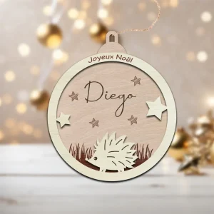 Boule de noël Hérisson – boule de noël personnalisée au prénom de bébé – décoration de noël