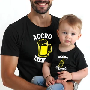 Tee shirt « Accro à la bière » ou « Accro au biberon » | T-shirt père fils assortis