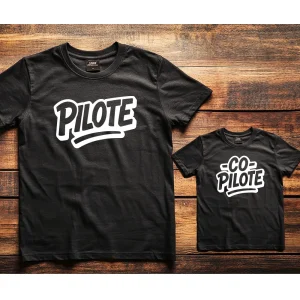 Tee shirt pilote copilote | cadeau assorti père fils